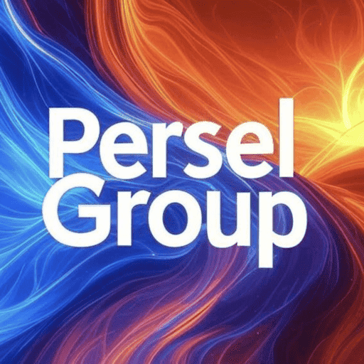 New Persel Group logo with orange and blue lightning swirls.